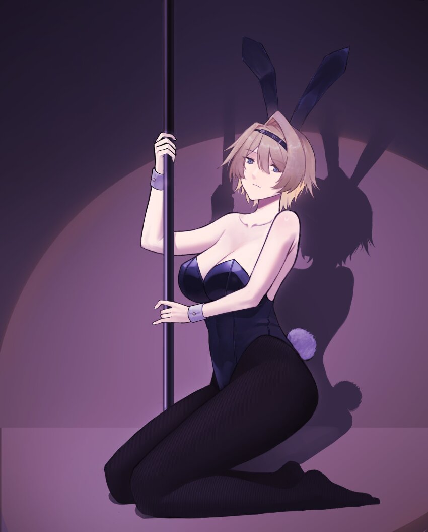 1girl, absurdres, alternate_costume, animal_ears, bare_shoulders, black_pantyhose, blonde_hair, breasts