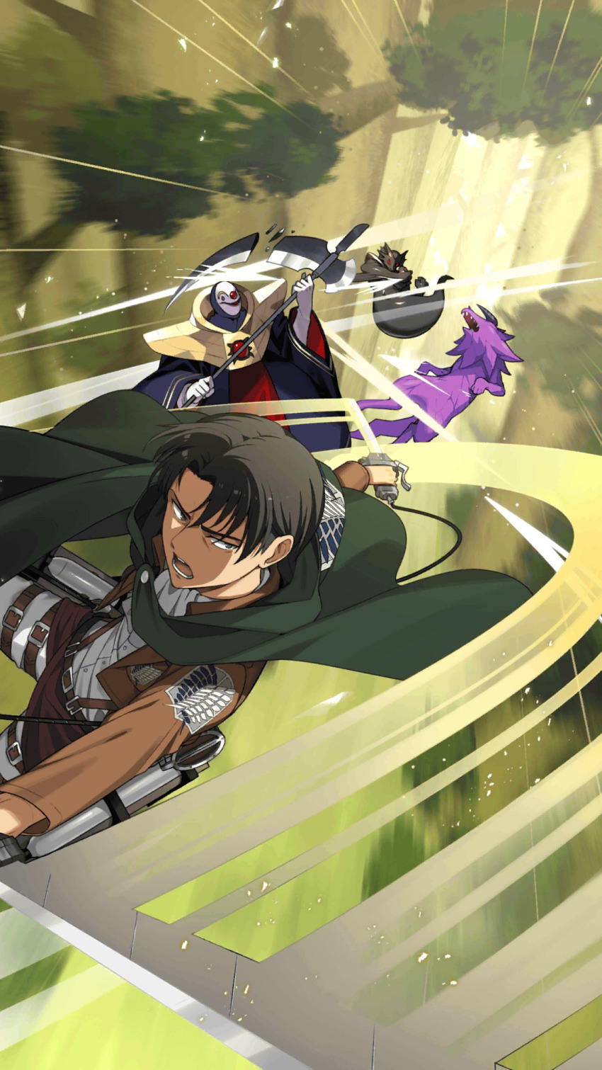 1boy, cabalos_(monster_farm), collaboration_works, crimson_eyed_(monster_farm), highres, joker_(monster_farm), levi_(shingeki_no_kyojin), line:_monster_farm