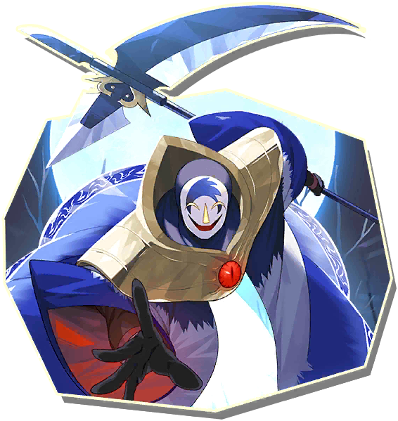 blue_terror_(monster_farm), joker_(monster_farm), line:_monster_farm, mask, monster, monster_farm, official_art, scythe