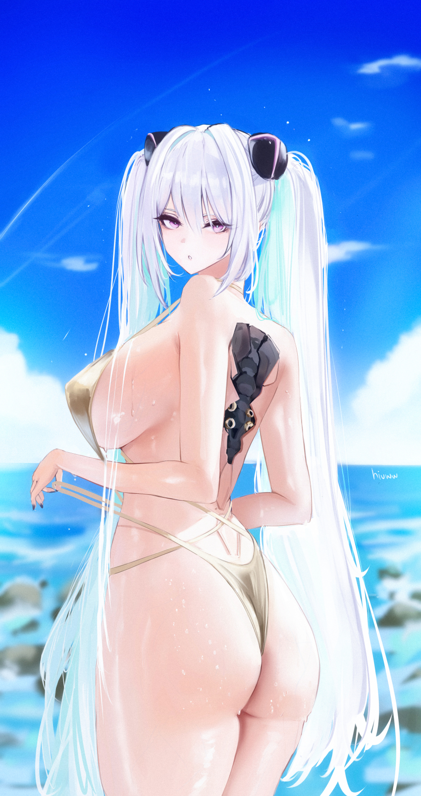 absurdres, alternate_costume, artist_name, ass, azur_lane, bikini, blue_sky, breasts