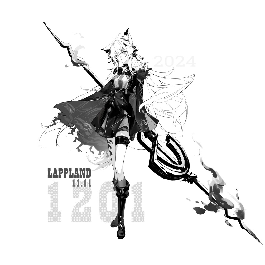 1girl, absurdres, aiguillette, animal_ear_fluff, animal_ears, arknights, bolo_tie, boots