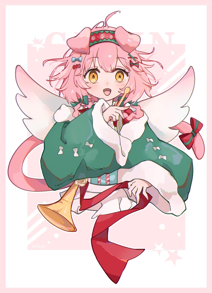 1girl, :d, absurdres, arknights, blue_bow, blush, bow, chinese_commentary