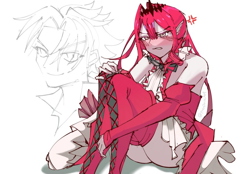 1girl, absurdres, anger_vein, ass, baobhan_sith_(fate), baobhan_sith_(first_ascension)_(fate), bare_shoulders, blush