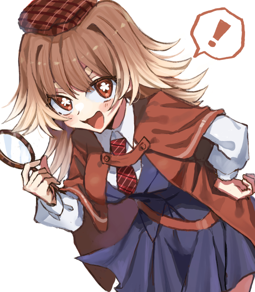 !, 1girl, :3, :d, bent_over, beret, black_skirt, black_vest