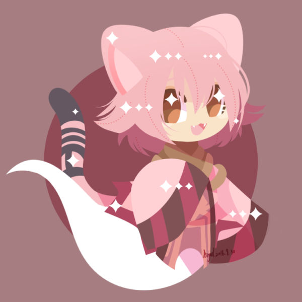 1girl, animal_ears, brown_background, brown_eyes, cat_ears, cat_girl, cat_tail, dated