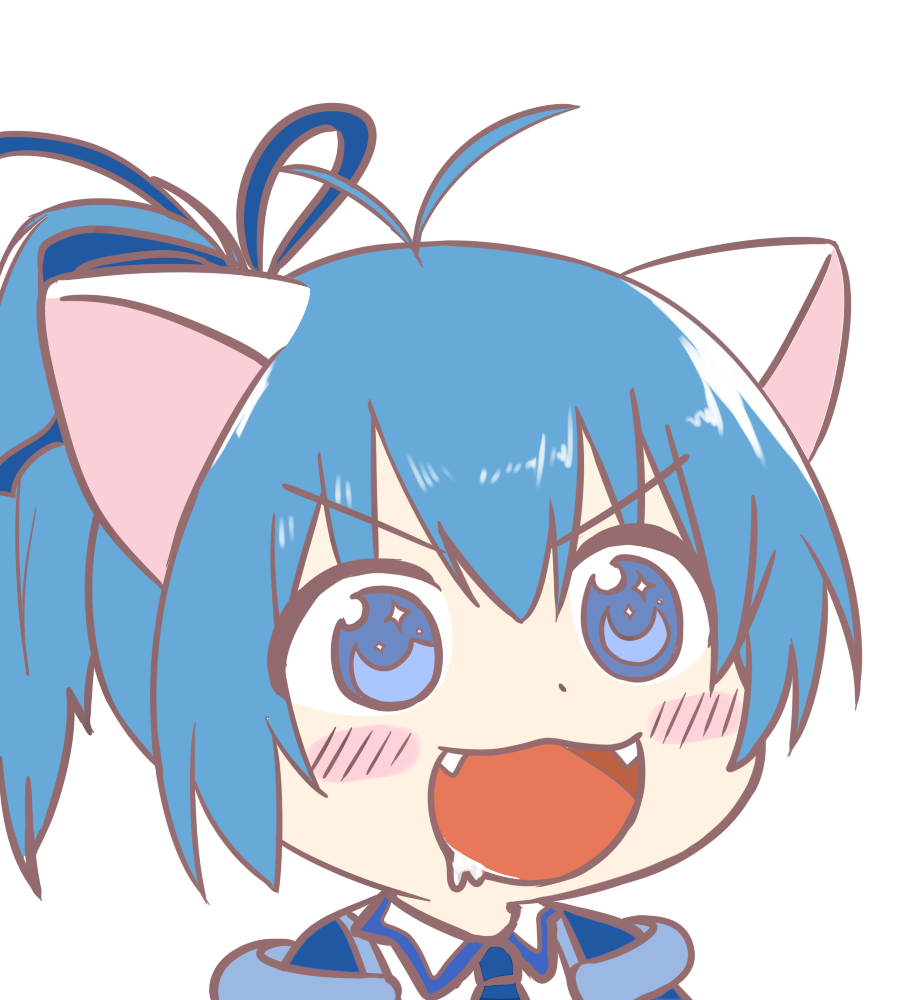 1girl, animal_ears, blue_bow, blue_dress, blue_eyes, blue_hair, bow, cat_ears