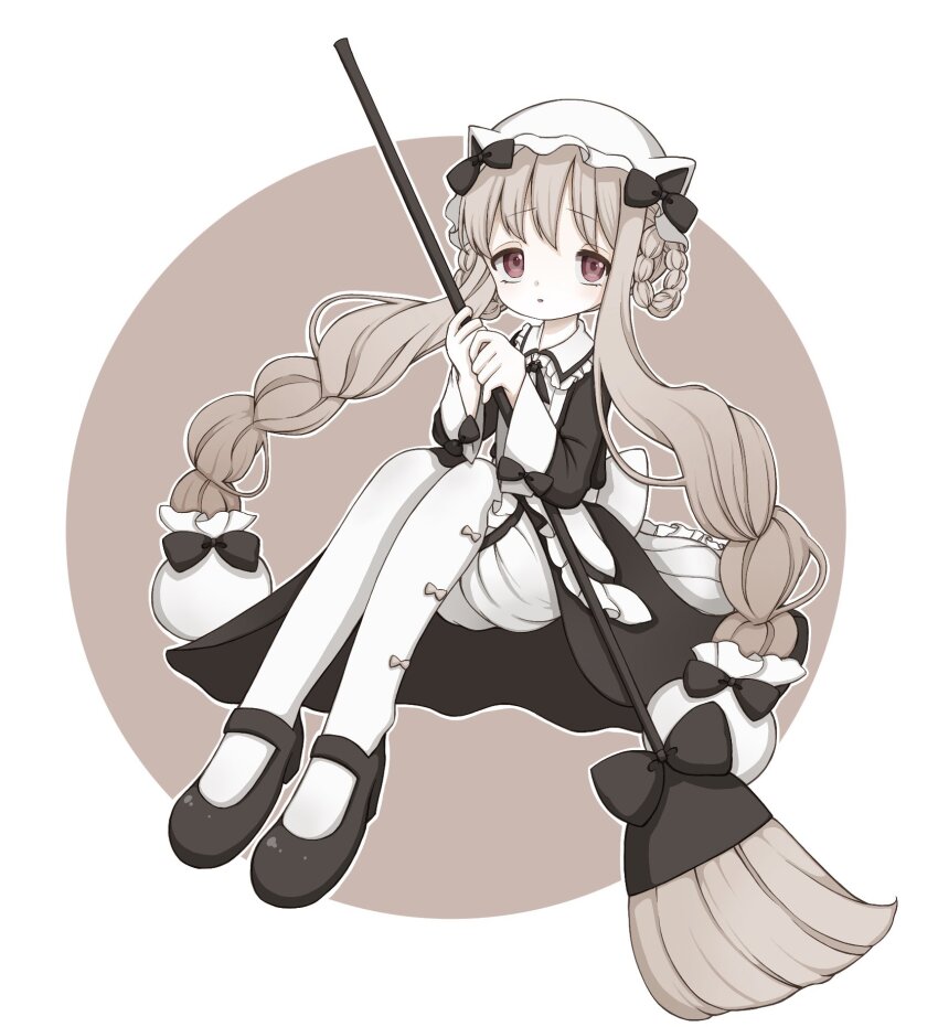 1girl, animal_ears, black_bow, black_bowtie, bloomers, bow, bowtie, braid