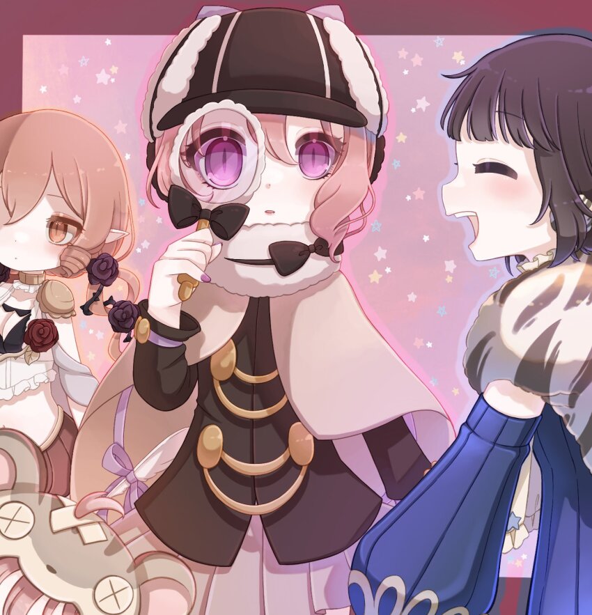 4girls, animal_ears, black_flower, black_hair, black_rose, blonde_hair, cherna_mouse, closed_eyes