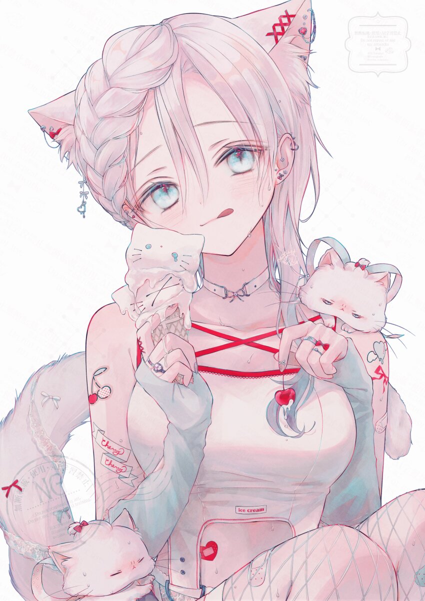 1girl, :q, absurdres, animal, animal_ear_fluff, animal_ears, blue_eyes, braid