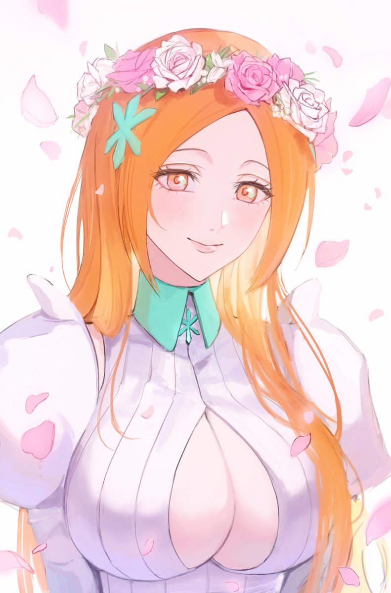 1girl, 22nae2, bleach, bleach:_sennen_kessen-hen, breasts, brown_eyes, cleavage, cleavage_cutout