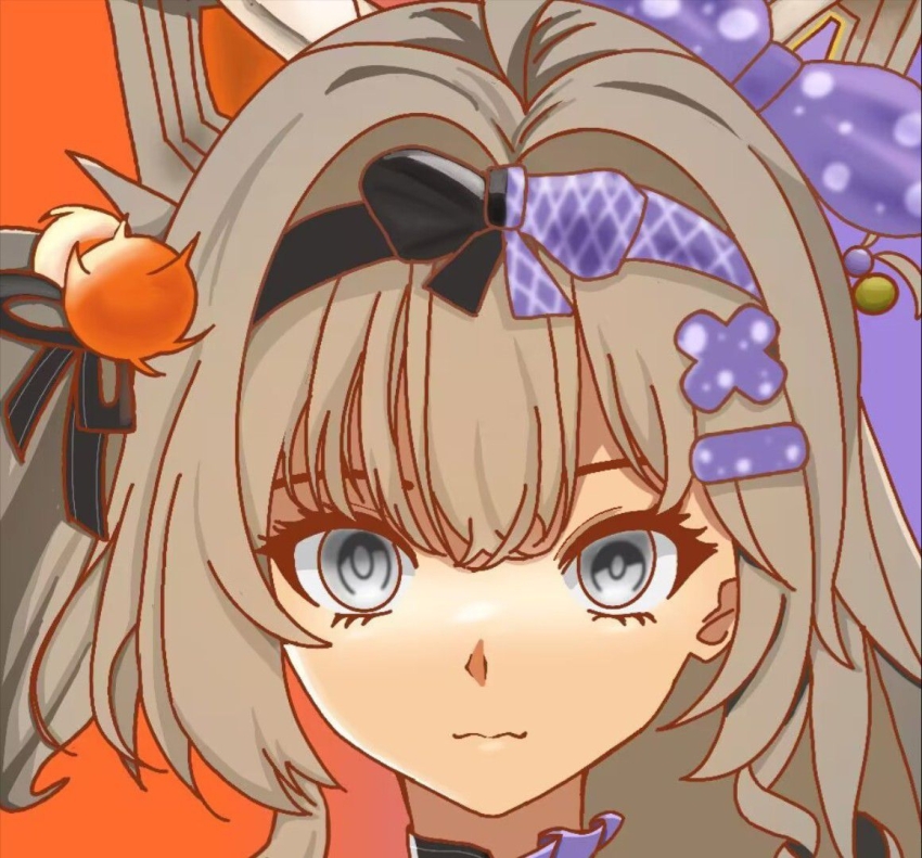 1girl, ahoge, animal_ears, artist_request, black_hairband, grey_hair, hair_ornament, hair_ribbon