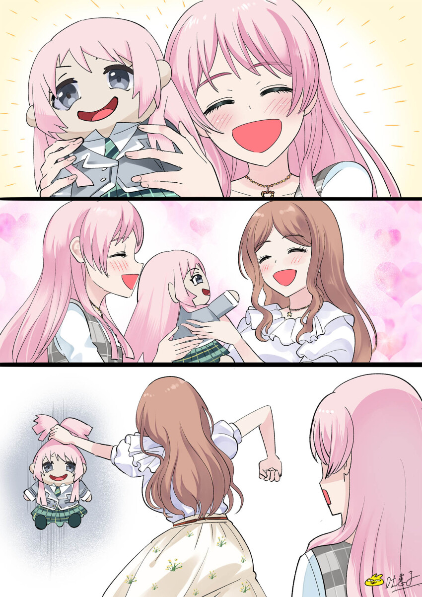 2girls, bang_dream!, bang_dream!_it's_mygo!!!!!, blush, brown_skirt, character_doll, chihaya_anon, closed_eyes