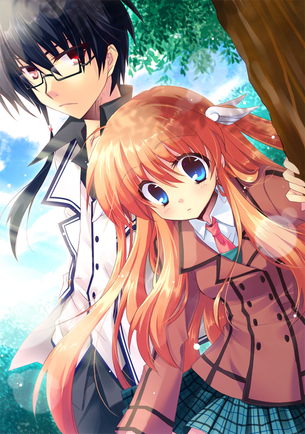 10s, black_hair, blue_eyes, brown_hair, glasses, hair_ornament, highres, izumi_makoto