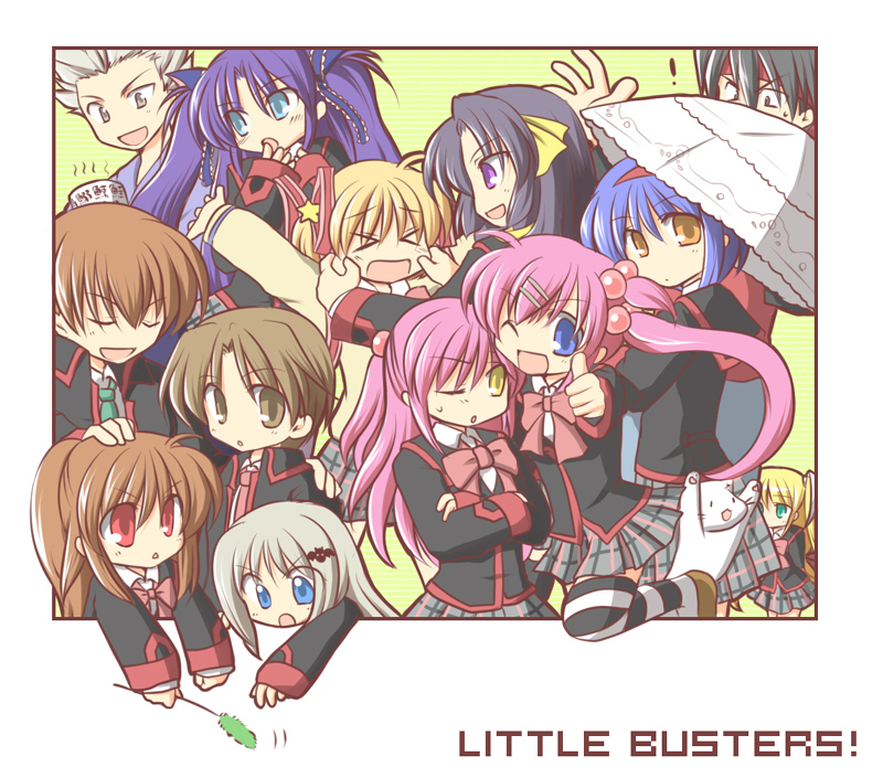 4boys, 6+girls, black_hair, blonde_hair, blue_eyes, blue_hair, bow, brown_eyes