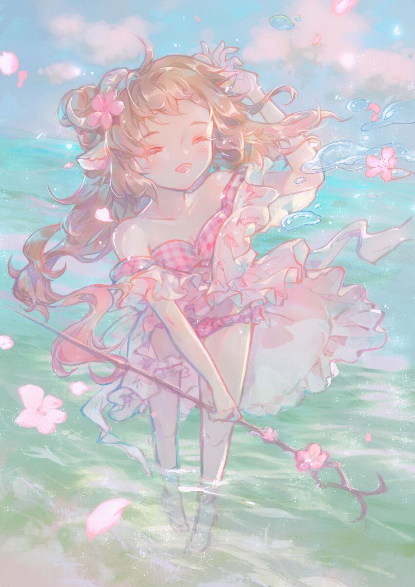 1girl, ^_^, absurdres, animal_ears, arknights, bare_arms, bare_legs, bare_shoulders