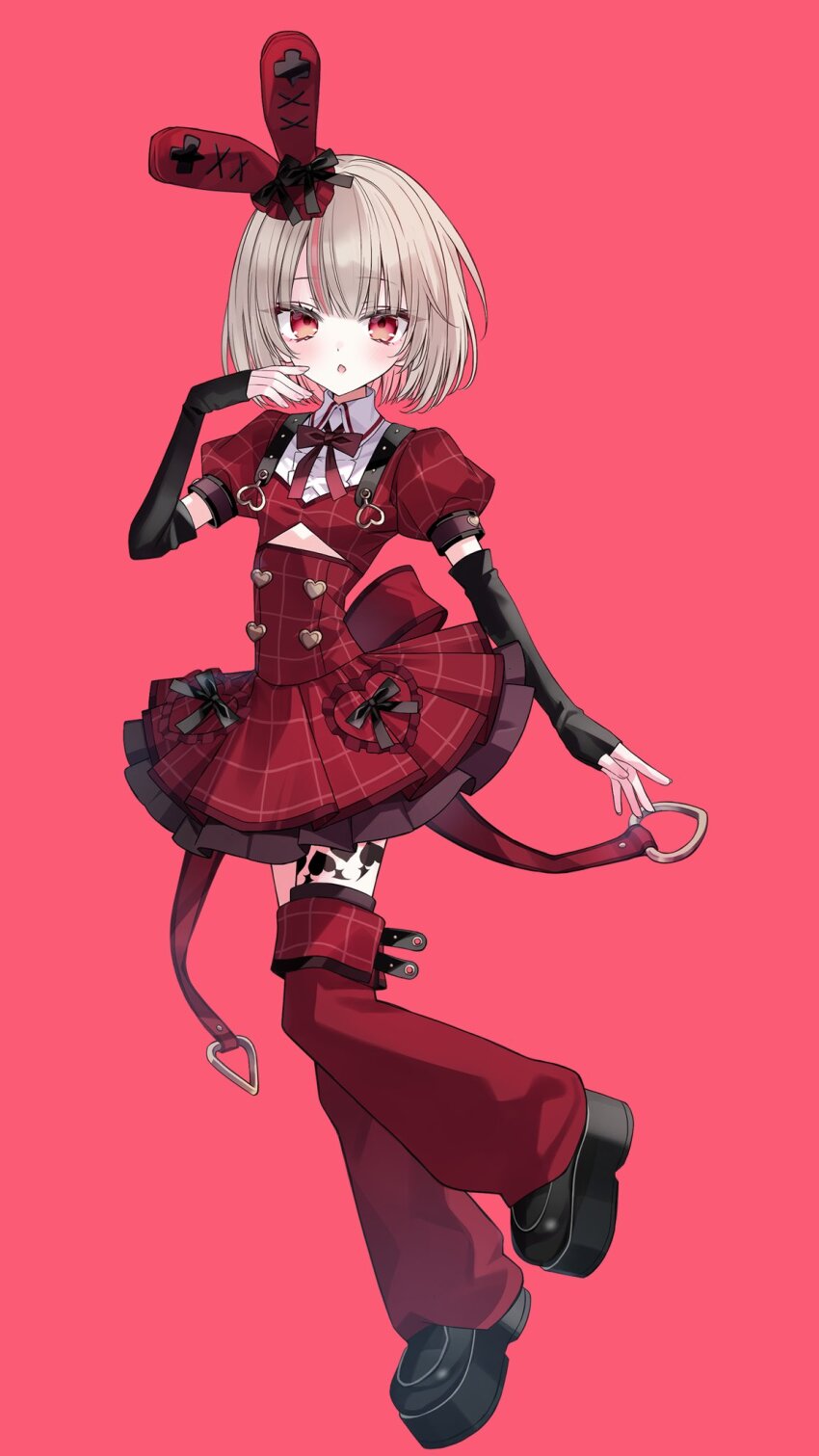 1girl, back_bow, black_bow, black_gloves, black_shoes, blunt_bangs, blush, bob_cut