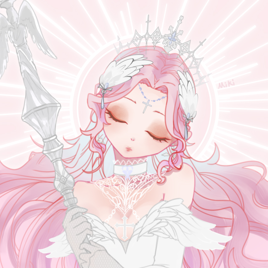 1girl, bare_shoulders, breasts, choker, circlet, cleavage, closed_eyes, closed_mouth