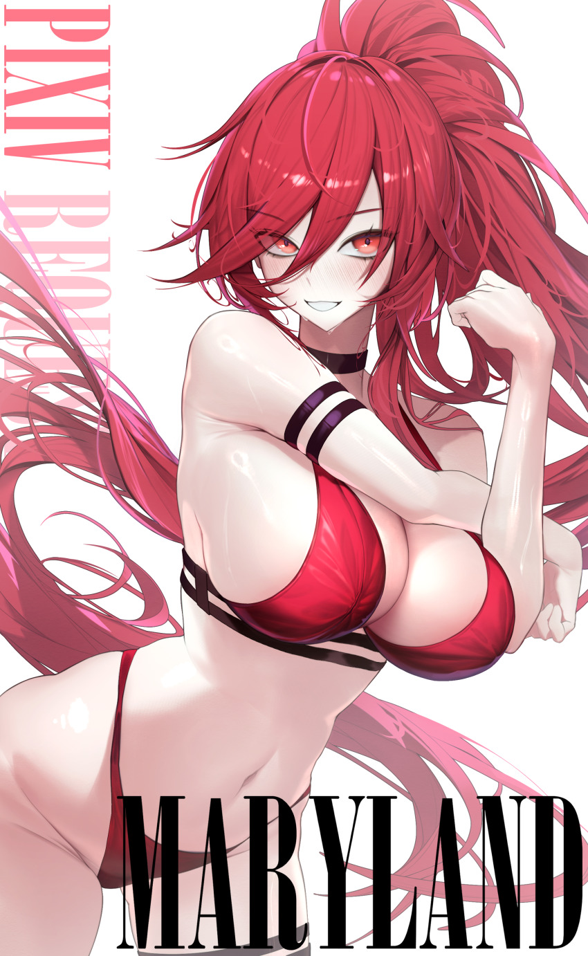 1girl, absurdres, armband, azur_lane, bare_shoulders, belt, between_breasts, bikini