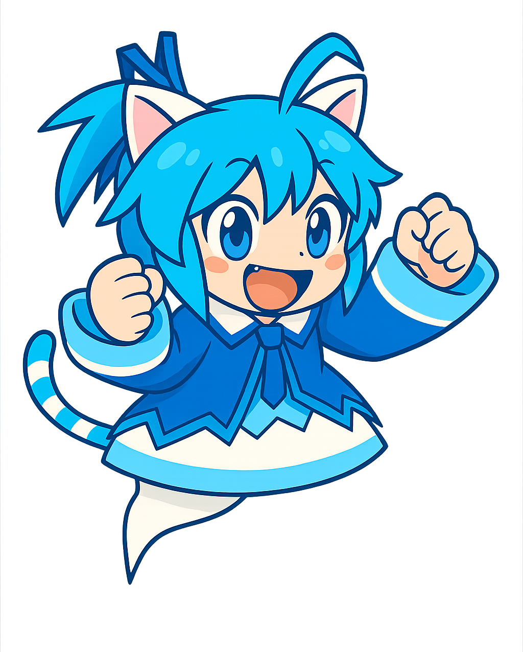 1girl, ahoge, animal_ears, arctrus, blue_bow, blue_eyes, blue_hair, blue_jacket