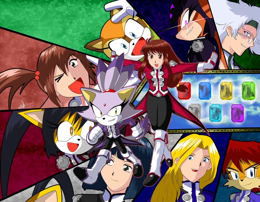 6+girls, absurdres, animal_ears, animal_nose, black_eyes, black_hair, black_headband, black_jacket