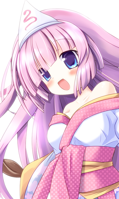 1girl, akino_sakura, bare_shoulders, blue_eyes, breasts, emil_chronicle_online, hair_ornament, japanese_clothes