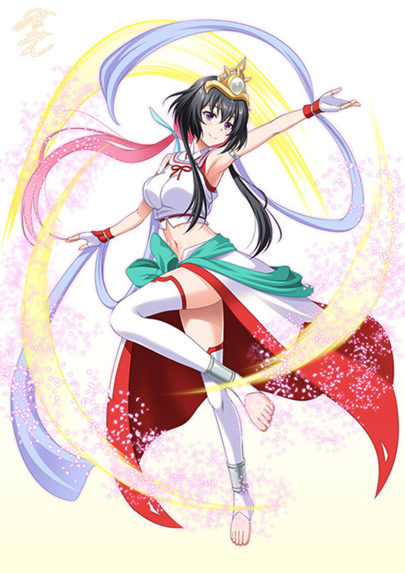 1girl, arm_up, black_hair, breasts, colored_inner_hair, commission, fingerless_gloves, gloves