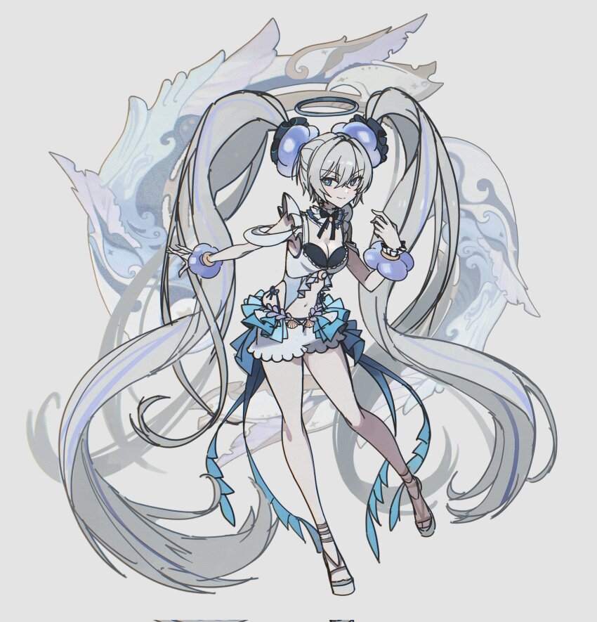 1girl, absurdly_long_hair, ar_at001, blue_eyes, cross-shaped_pupils, crossed_bangs, grey_background, grey_hair