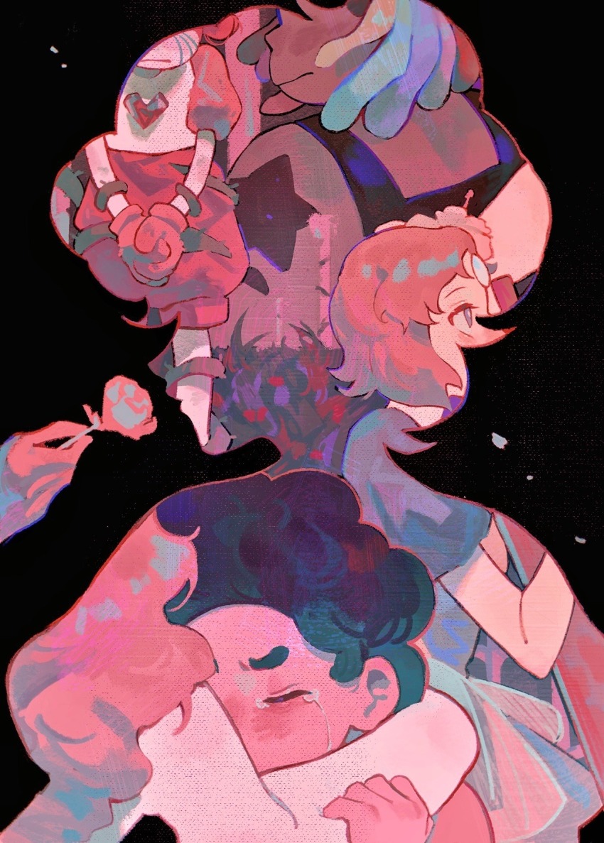 a-kai202, bismuth_(steven_universe), black_hair, chest_jewel, closed_eyes, colored_skin, crying, flower