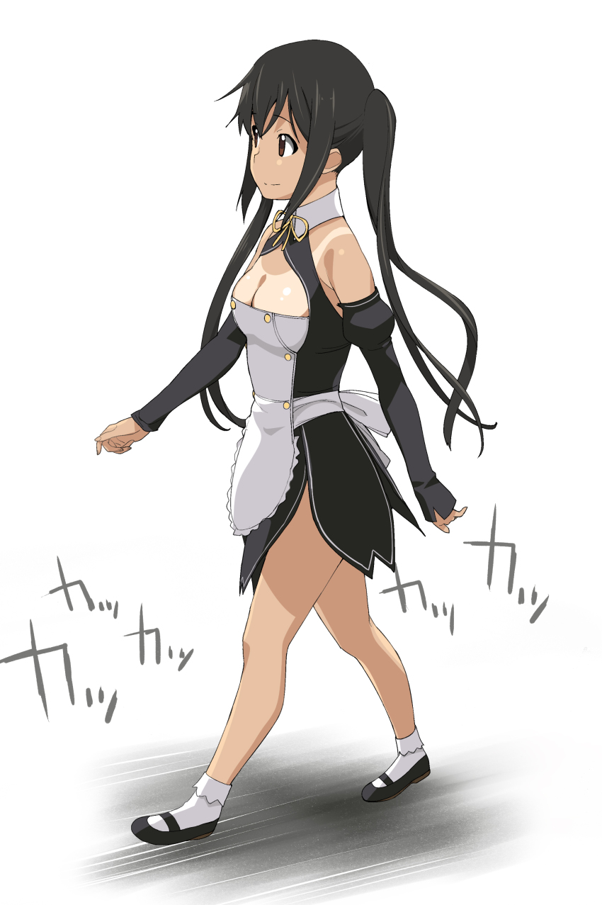 1girl, a1_(initial-g), absurdres, apron, bare_shoulders, black_hair, breasts, bridal_gauntlets