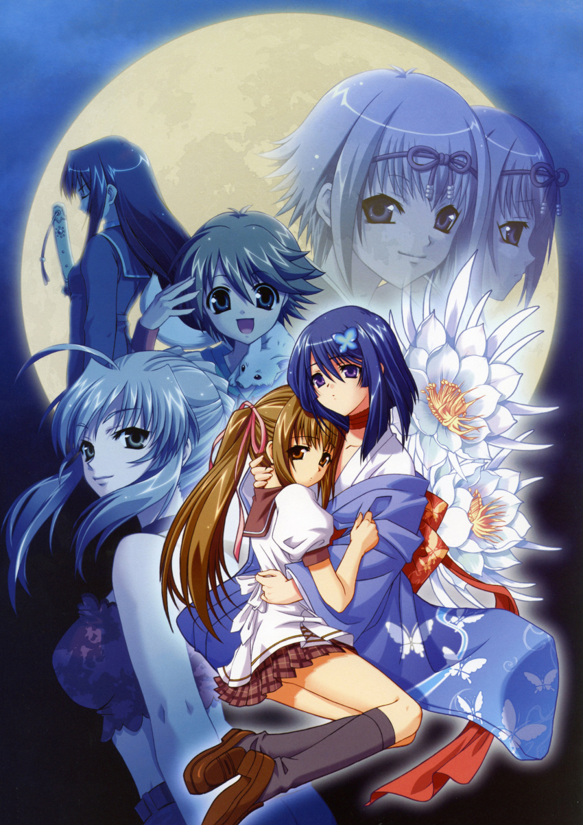 absurdres, akai_ito, animal, black_hair, blue_hair, brown_hair, everyone, flower