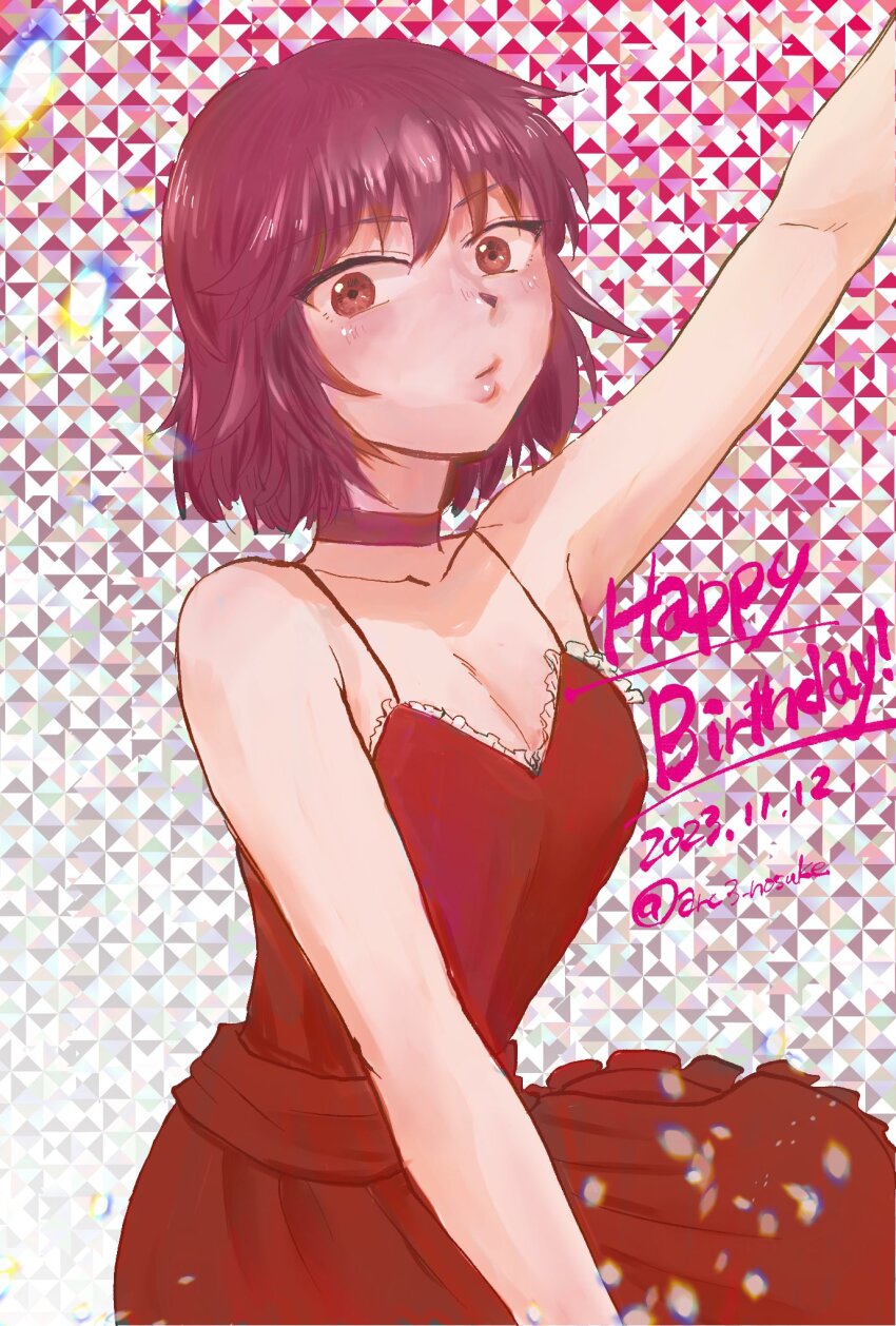 1girl, arc_the_lad, arc_the_lad_iii, breasts, brown_eyes, brown_hair, cheryl_(arc_the_lad), choker