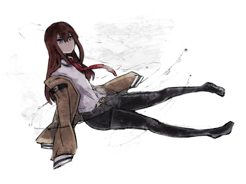 1girl, arm_garter, brown_hair, female_focus, leggings, leggings_under_shorts, long_hair, long_sleeves