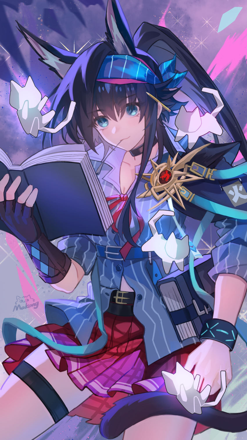 1girl, absurdres, animal_ears, arknights, belt, black_choker, black_gloves, black_hair