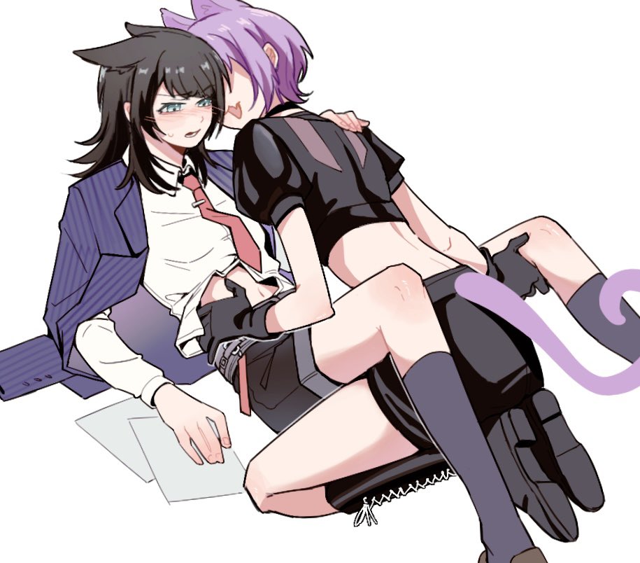 2girls, animal_ears, arknights, bang_dream!, bang_dream!_it's_mygo!!!!!, between_legs, black_boots, black_gloves