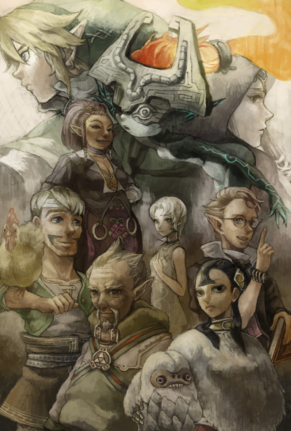 4boys, 5girls, ashei, auru, bad_id, bad_pixiv_id, beard, bird