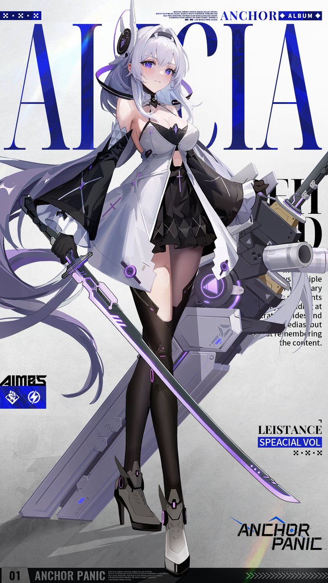 1girl, alicia_(anchor_panic), anchor_panic, bare_shoulders, black_gloves, black_skirt, breasts, character_name