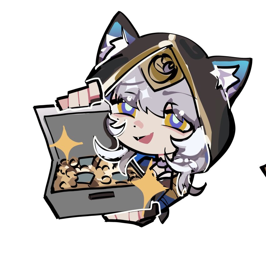 1girl, animal_ear_fluff, animal_ears, blue_eyes, briefcase, bright_pupils, cat_ears, chibi