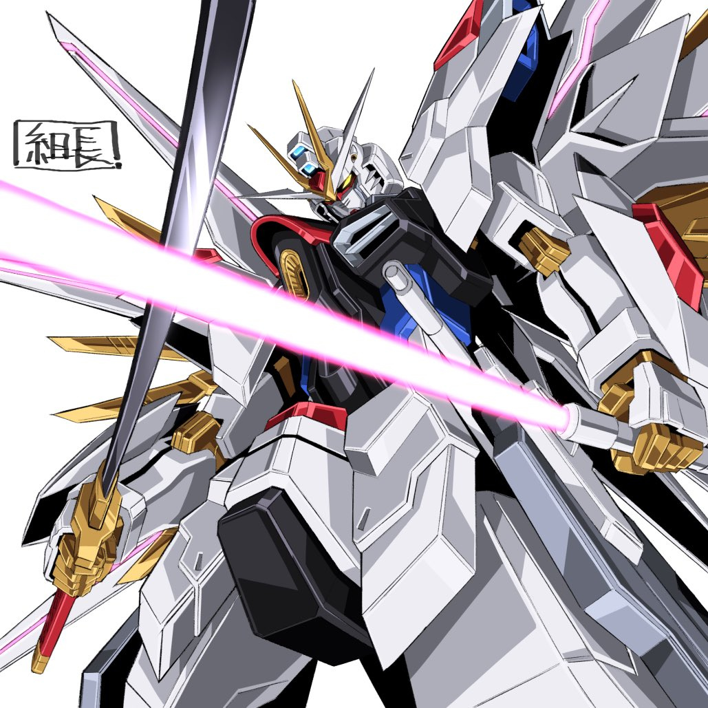 artificial_eye, beam_cannon, commentary, dual_wielding, english_commentary, gundam, gundam_seed, gundam_seed_freedom
