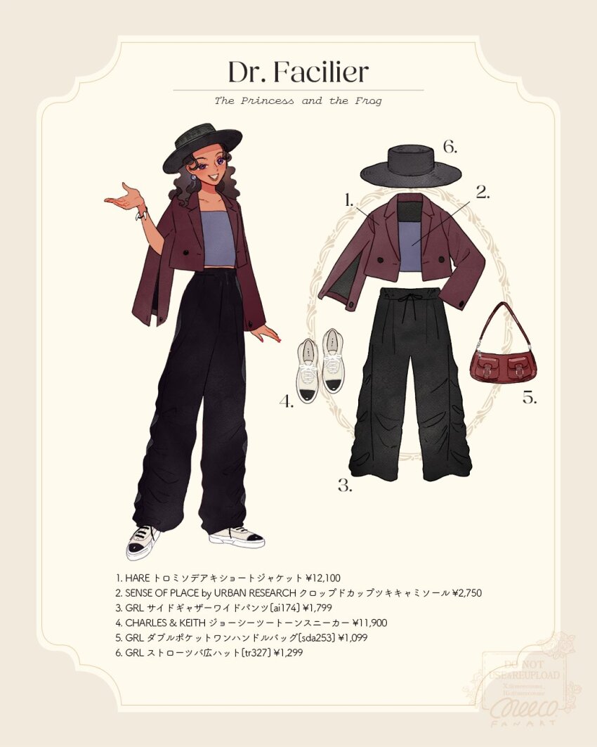 1girl, black_hair, contemporary, curly_hair, dark_skin, dr._facilier, genderswap, hat