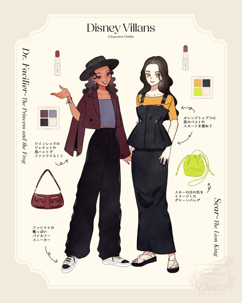 2girls, black_hair, dark_skin, dr._facilier, genderswap, hat, highres, humanization