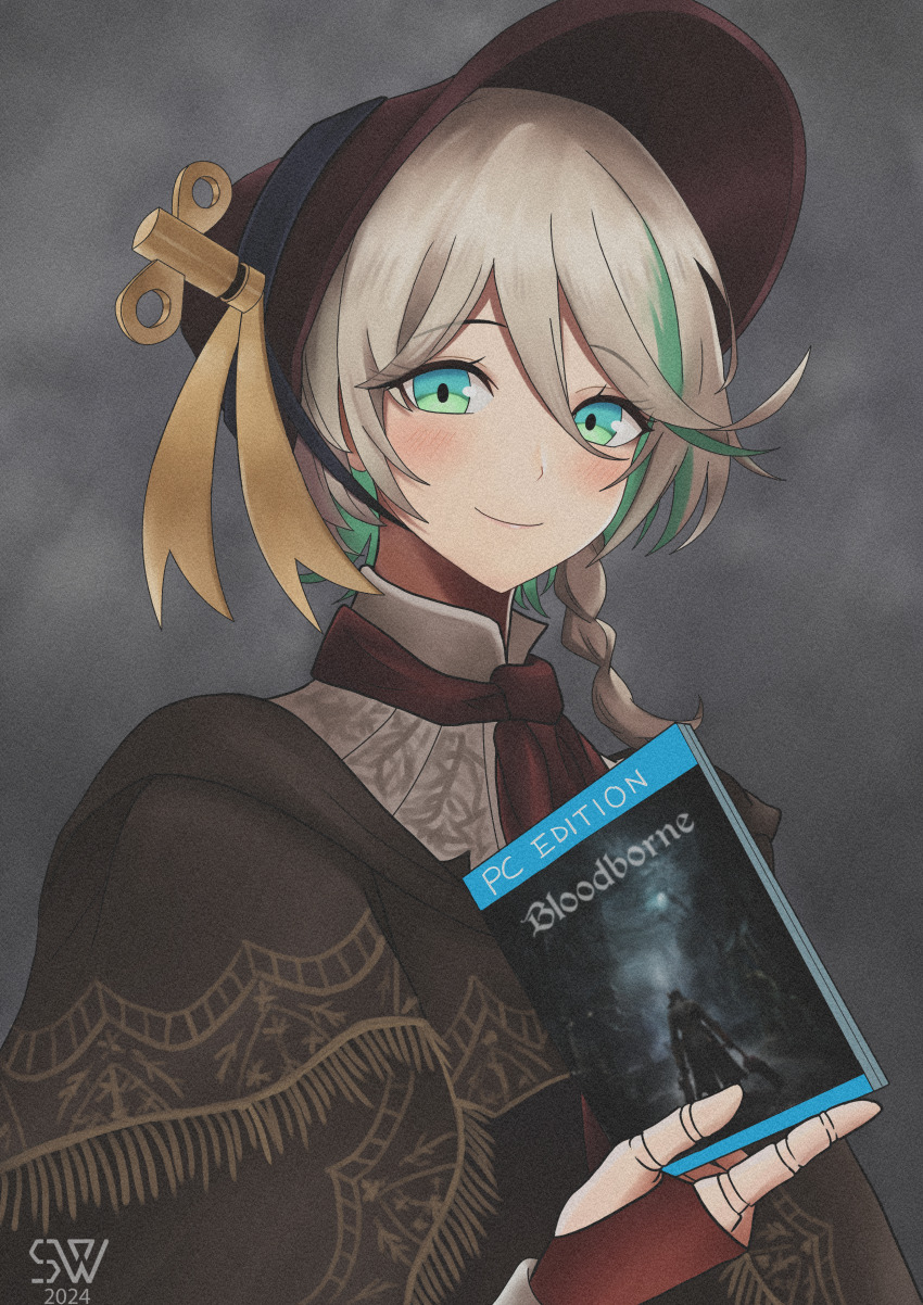 1girl, absurdres, bloodborne, bonnet, braid, brown_bonnet, brown_cloak, cecilia_immergreen