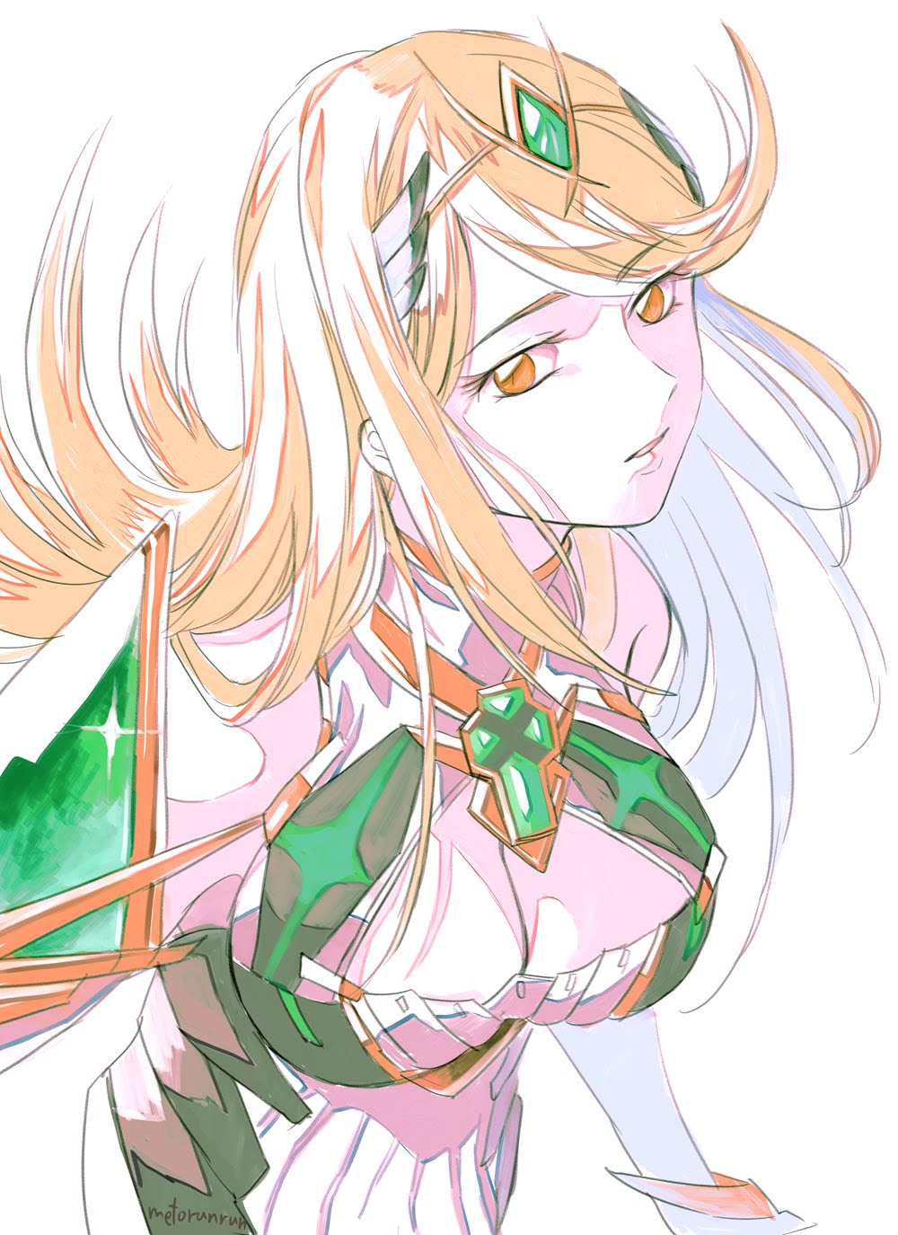 1girl, artist_name, blonde_hair, breasts, cleavage, dress, highres, long_hair