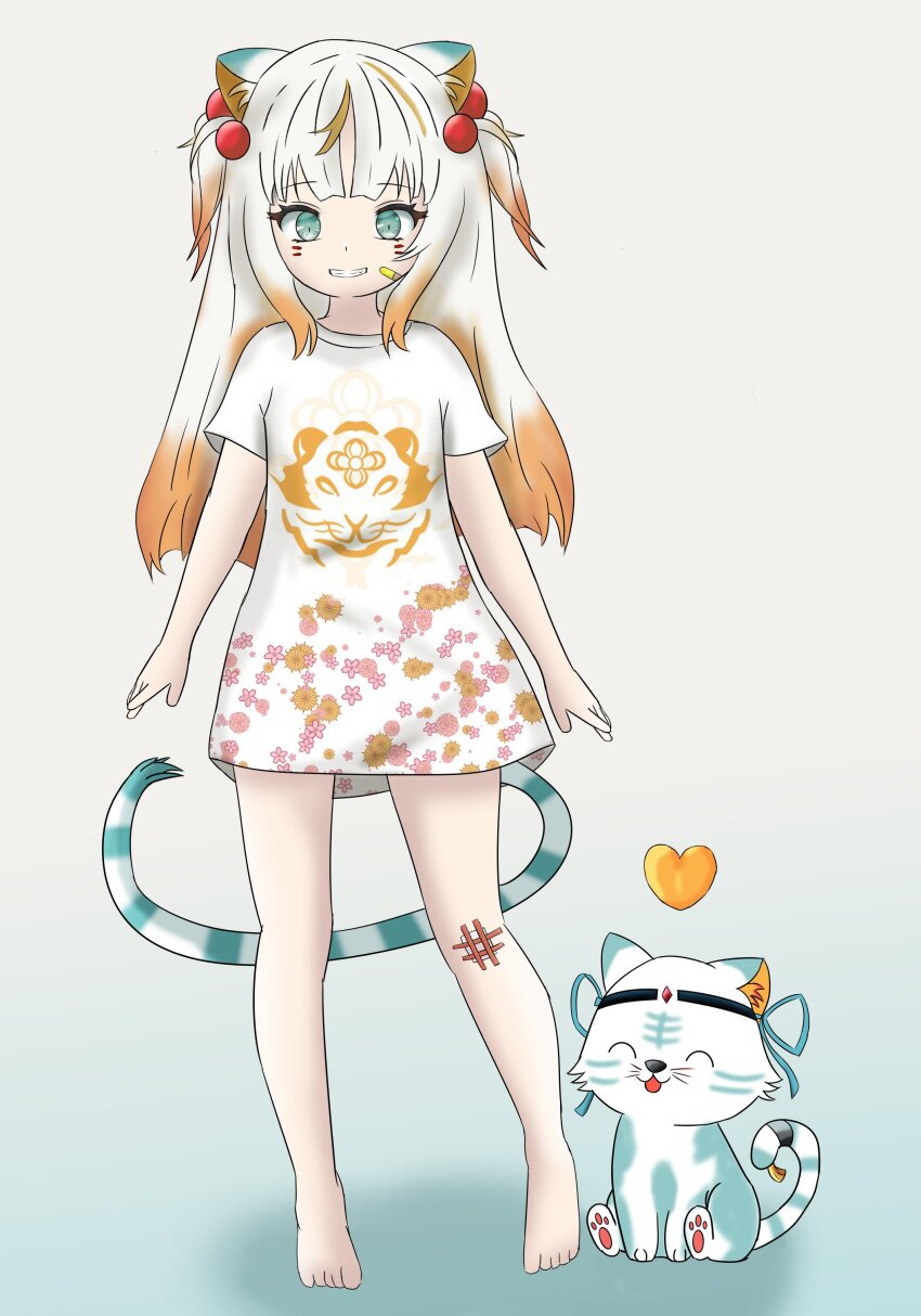 absurdres, animal_ears, blue_eyes, child, chromashift, highres, pet, taiga_toragami