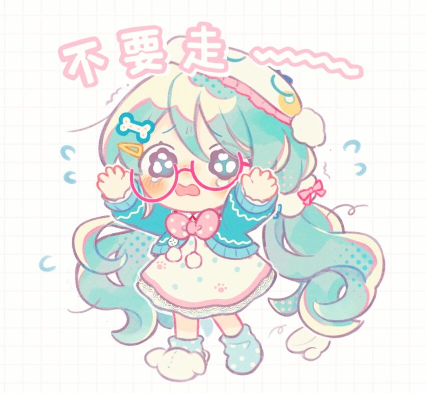 1girl, blue_cardigan, blue_hair, blue_socks, blush, bow, bowtie, cardigan