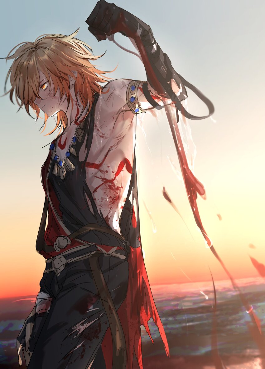 1boy, absurdres, aged_down, armlet, b_bcollector, black_pantyhose, black_shirt, blonde_hair