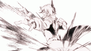 10s, 2boys, animated, animated_gif, battle, cape, epic, lowres, mask, miyabi_reiji, monochrome, multiple_boys, punching, simple_background, star_driver, tsunashi_takuto, white_background