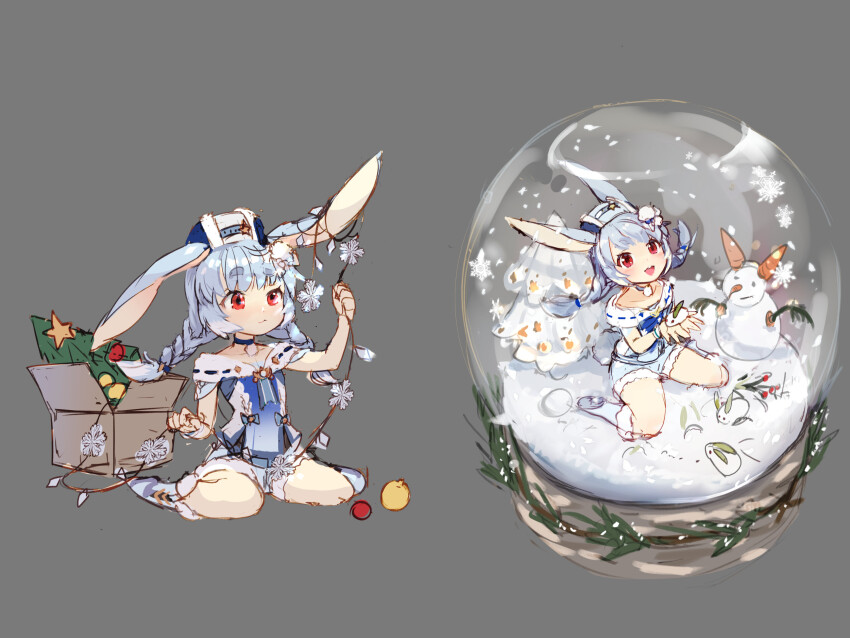 1girl, :3, animal_ears, belt, blue_belt, blue_boots, blue_bow, blue_choker