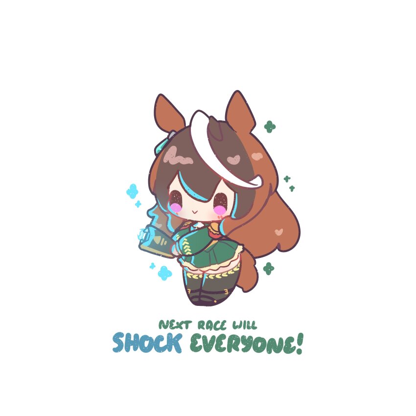 1girl, absurdres, animal_ears, black_thighhighs, blush, brown_hair, chibi, closed_mouth