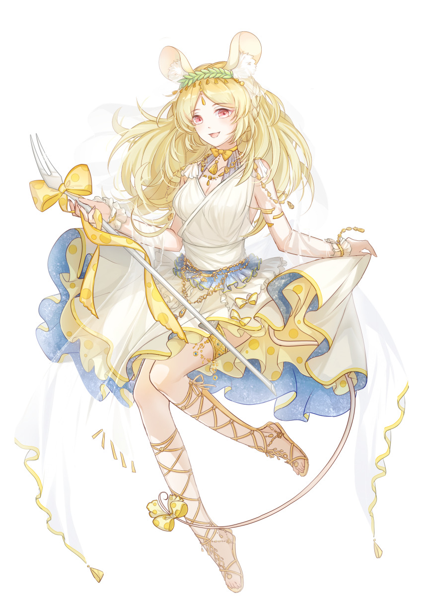 1girl, absurdres, animal_ear_fluff, animal_ears, blonde_hair, bow, breasts, cheese_(food_fantasy)