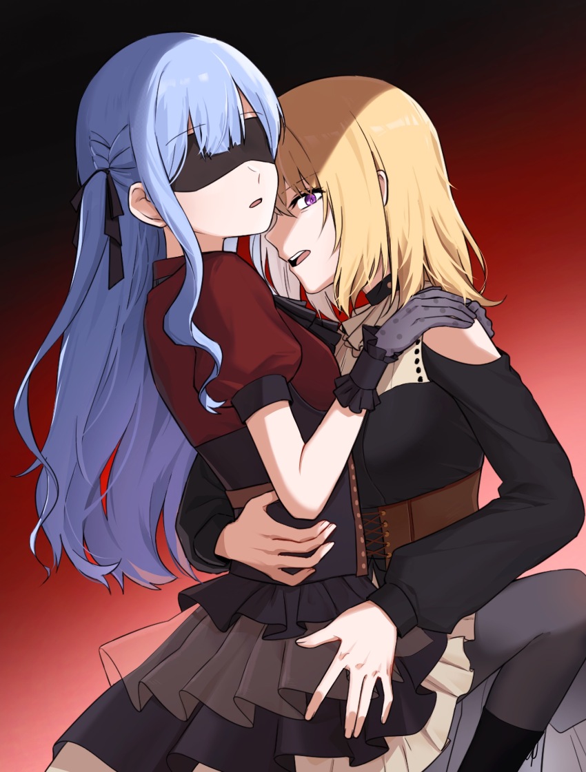 2girls, absurdres, bang_dream!, bang_dream!_it's_mygo!!!!!, black_corset, black_dress, black_pantyhose, black_skirt